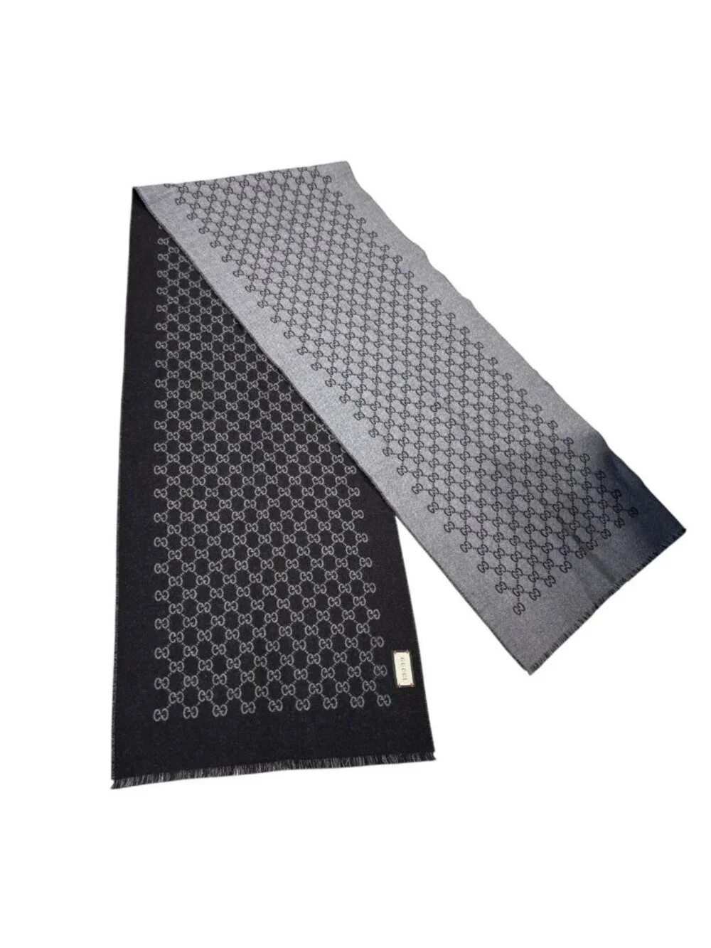 Gucci Double Jacquard GG Wool Scarf 33 175 Dark Gray Black